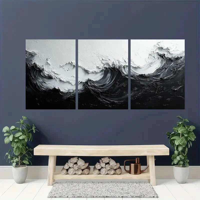 3pcs Black and White Gray Minimalist Paintings Metal Print Ready to Hang Art