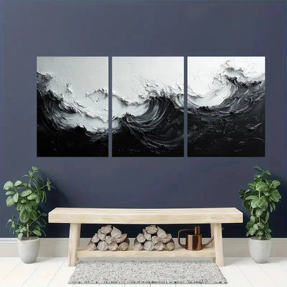 3pcs Black and White Gray Minimalist Paintings Metal Print Ready to Hang Art