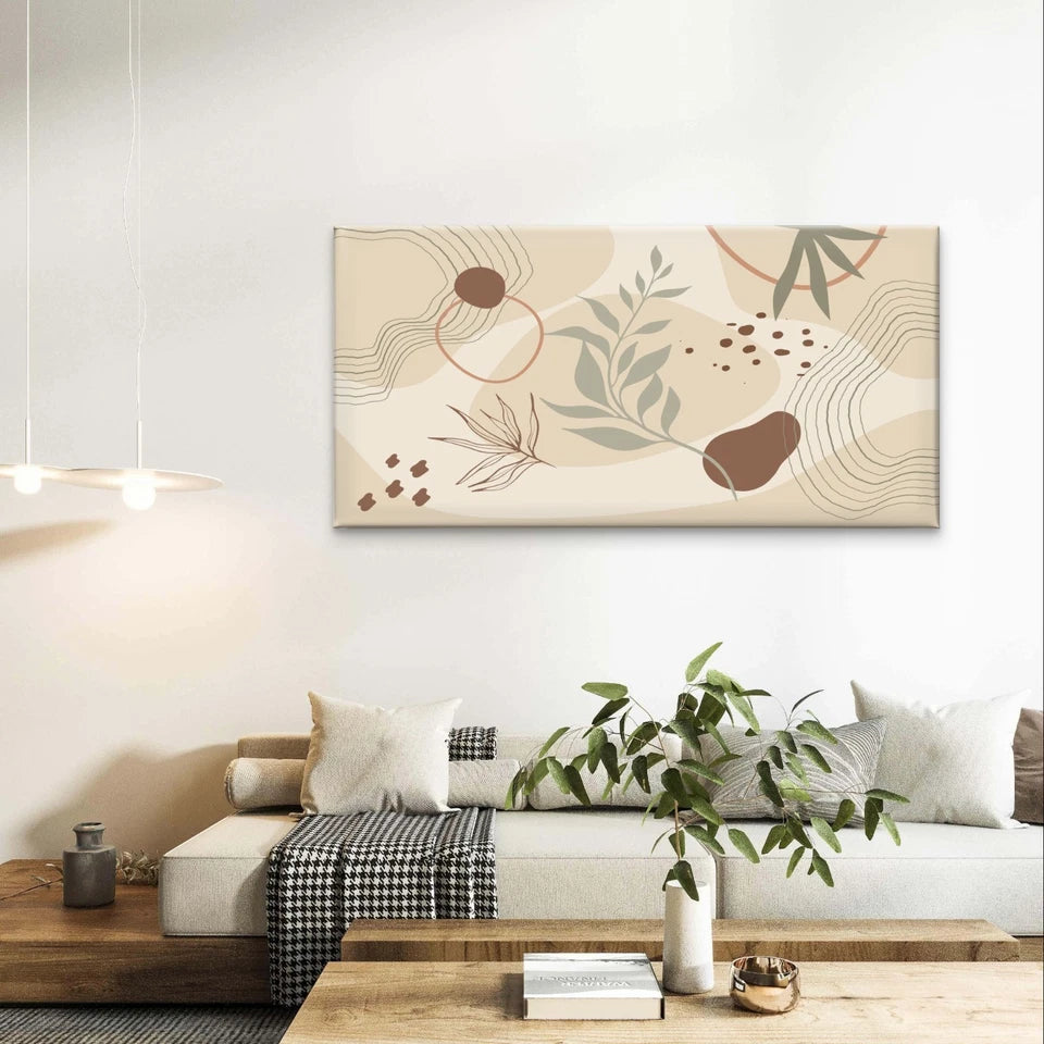 Neutral Botanical Abstract Shapes Wall Art Canvas Office Home Framed 120x60cm