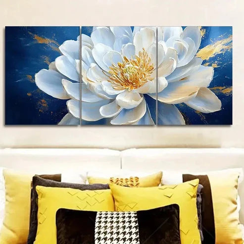 3pcs White Flower on Blue Background Wall Art Canvas Unframed - High Quality Print 100% Australian Made Wall Canvas