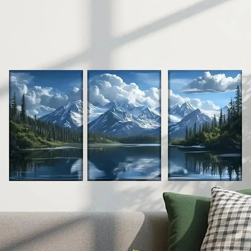 3pcs Scene of a Mountain Lake Decor Wall Art Set Canvas Framed 40x60cm - High Quality Print 100% Australian Made Wall Canvas Ready to Hang
