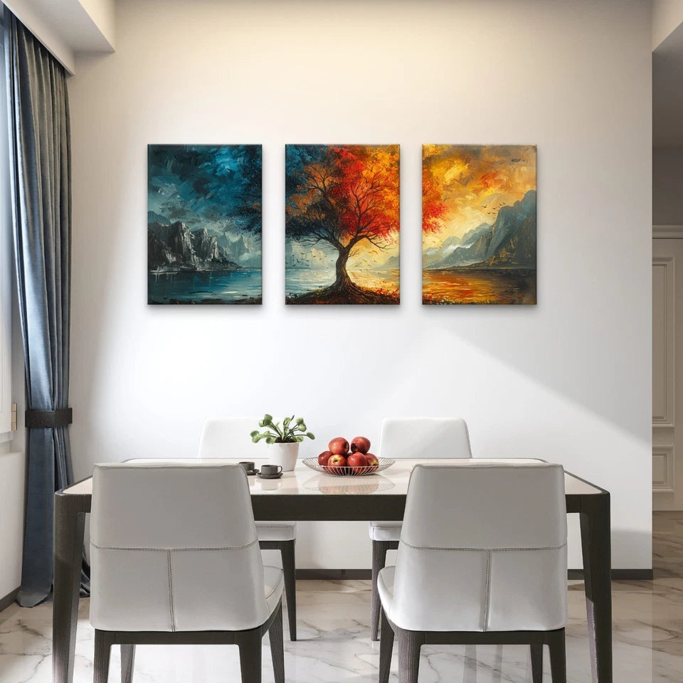 3pcs Rainbow Four Seasons Tree Wall Art Set Canvas Framed 40x60cm - High Quality Print 100% Australian Made Wall Canvas Ready to Hang
