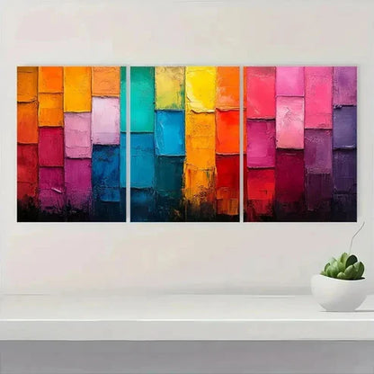3pcs Abstract Colorful Block Original Boho Wall Art Set Canvas Unframed – High Quality Print, 100% Australian Made Wall Canvas