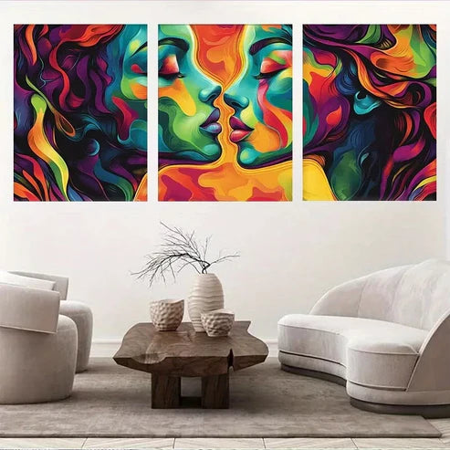 3pcs Colorful Modern Vibrant Abstract Faces Wall Art Canvas Unframed - High Quality Print 100% Australian Made Wall Canvas