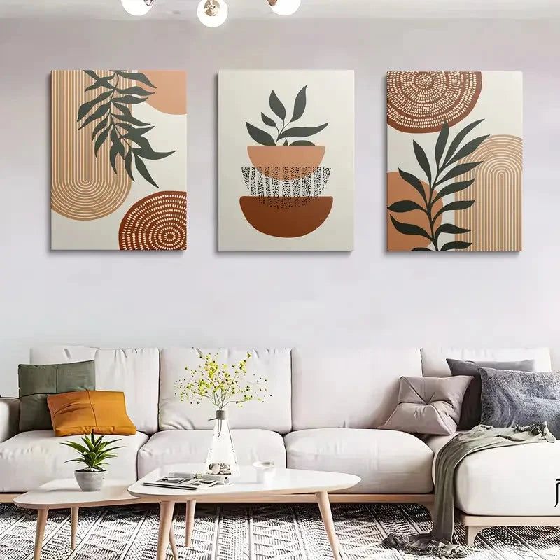 3pcs Abstract Painting with Geometric Patterns Metal Print Ready to Hang Art