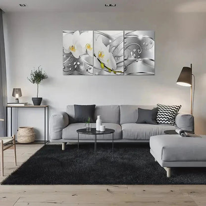 3pcs Modern White Orchid Abstract Metal Print Ready to Hang Art