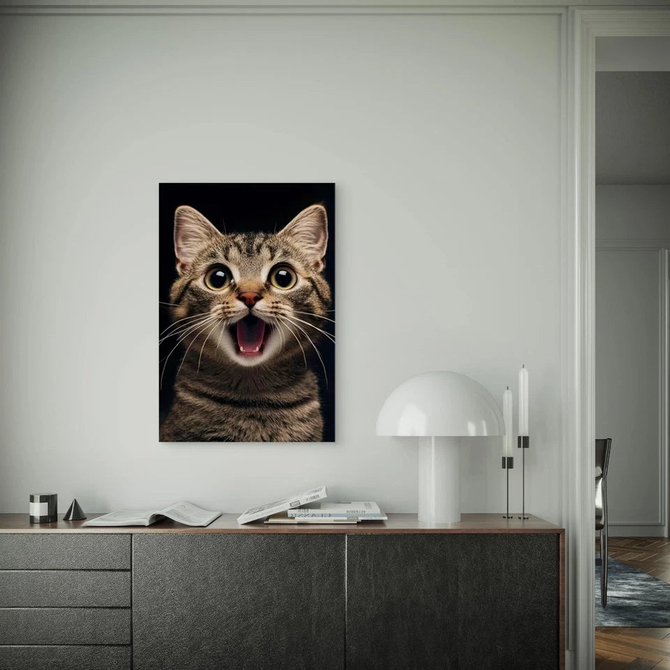 Vibrant Surprised Tabby Cat Metal Print Ready to Hang