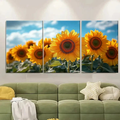 3pcs Sunflowers In The Wind Décor Perfect Wall Art Set Canvas Framed 40x60cm - High Quality Print 100% Australian Made Wall Canvas Ready to Hang