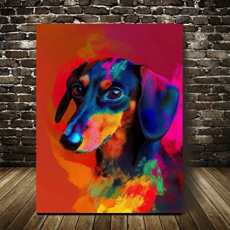 Beautiful Abstract Dachshund Dog Vibrant Painting 40x60cm Metal Print Ready to Hang