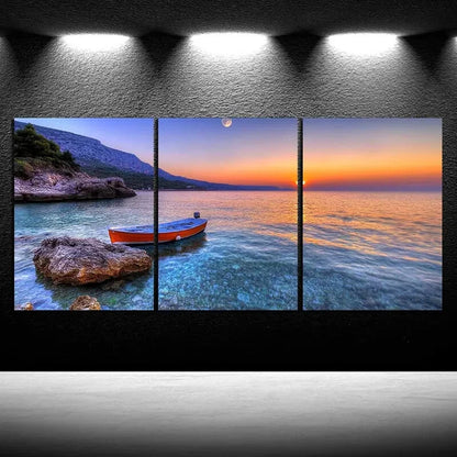 3pcs Beautiful Sunset Over The Sea Metal Print Ready to Hang Art