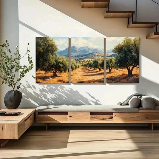 3pcs Nature Landscape Art Olive Grove Trees Wall Art Set Canvas Framed 40x60cm - High Quality Print 100% Australian Made Wall Canvas Ready to Hang