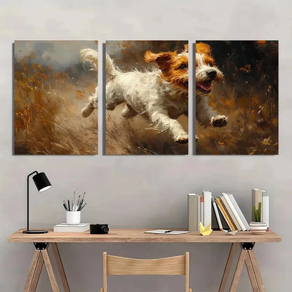 3pcs Playful Dog Grass Vibrant Nature Scene Metal Print Ready to Hang Art
