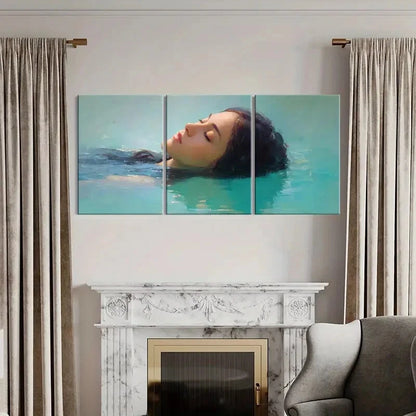 3pcs Abstract Woman Floating In Water Serene Metal Print Ready to Hang Art