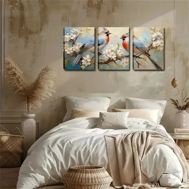 3pcs Two Colorful Bird & Flowers Landscape Wall Art Set Canvas Framed 40x60cm - High Quality Print 100% Australian Made Wall Canvas Ready to Hang