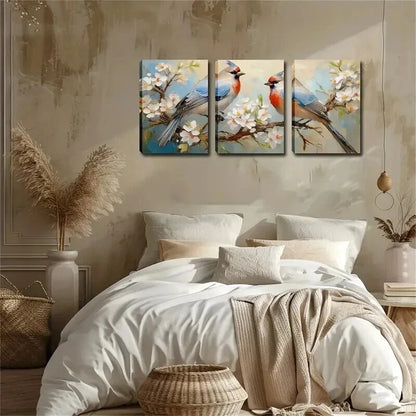 3pcs Two Colorful Bird & Flowers Landscape Wall Art Set Canvas Framed 40x60cm - High Quality Print 100% Australian Made Wall Canvas Ready to Hang