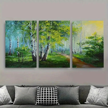 3pcs Tranquil Birch Forest Path Metal Print Ready to Hang Art