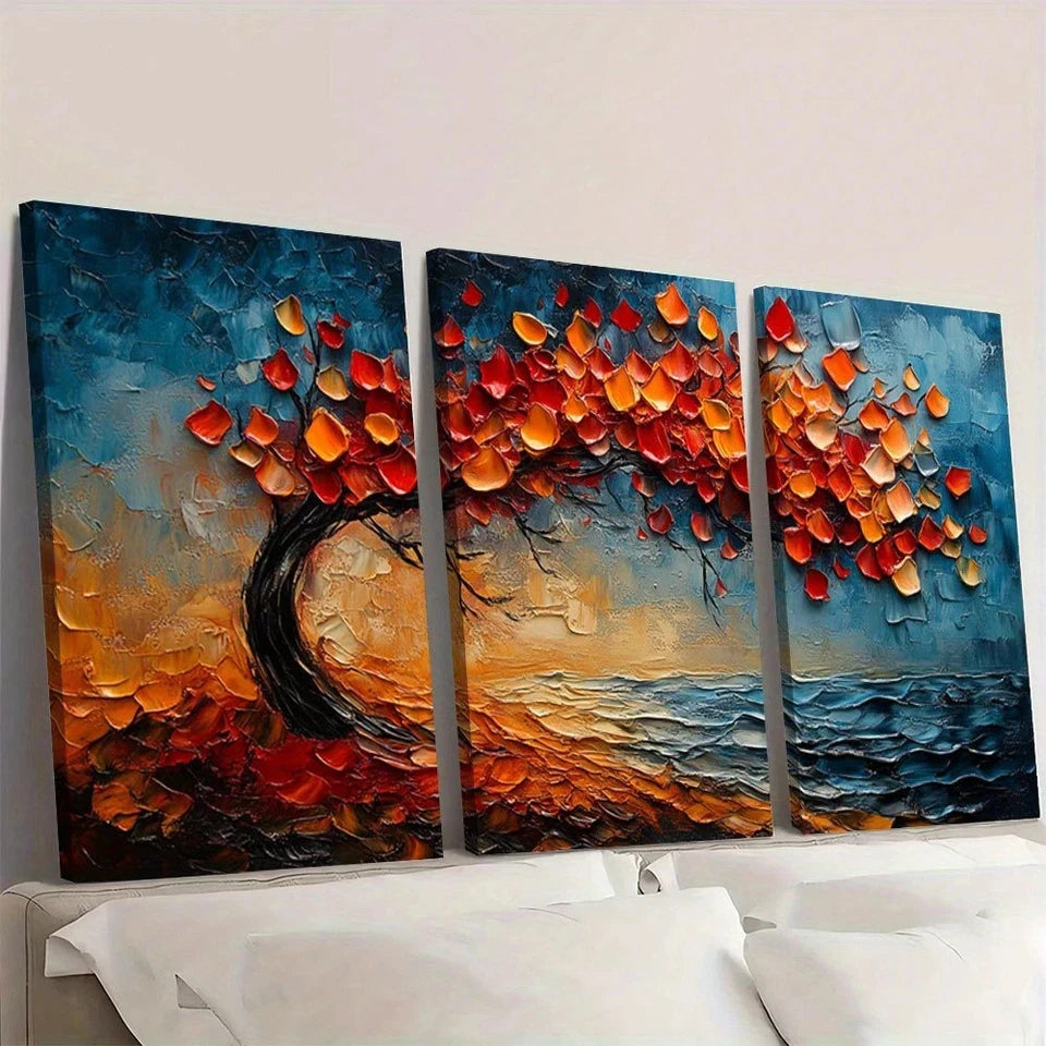 3pcs Abstract Oil Painting Textured Tree Wall Art Set Canvas Framed 50x70cm - High Quality Print 100% Australian Made Wall Canvas Ready to Hang
