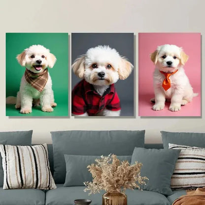 3pcs Chic & Stylish Dog Green, Gray, Pink Art Set Canvas Unframed - High Quality Print 100% Australian Made Wall Canvas