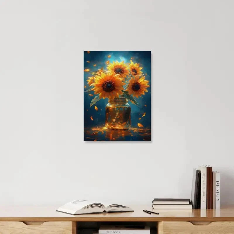 Beautiful Colorful Sunflower Jar Painting 40x60cm Metal Print Ready to Hang