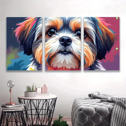 3pcs Vibrant Shih Tzu Colorful Dog I Wall Art Set Canvas Framed 60x90cm - High Quality Print 100% Australian Made Wall Canvas Ready to Hang