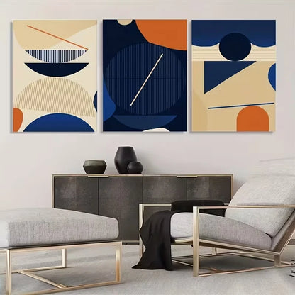 3pcs Blue, Beige, and Orange Geometric Design  Wall Art Set Canvas Framed 40x60cm - High Quality Print 100% Australian Made Wall Canvas Ready to Hang