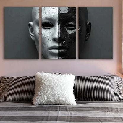 3pcs Black And White Mask Design Wall Art Set Canvas Framed 40x60cm - High Quality Print 100% Australian Made Wall Canvas Ready to Hang