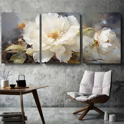 3pcs Abstract White Flowers Green Leaves Wall Art Set Canvas Framed 40x60cm - High Quality Print 100% Australian Made Wall Canvas Ready to Hang