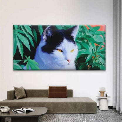 Black & White Cat Portrait Wall Art Canvas Office Home Room Framed 120x60cm