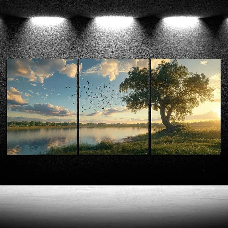 3pcs Mural Painting Set Flying Bird Metal Print Ready to Hang Art