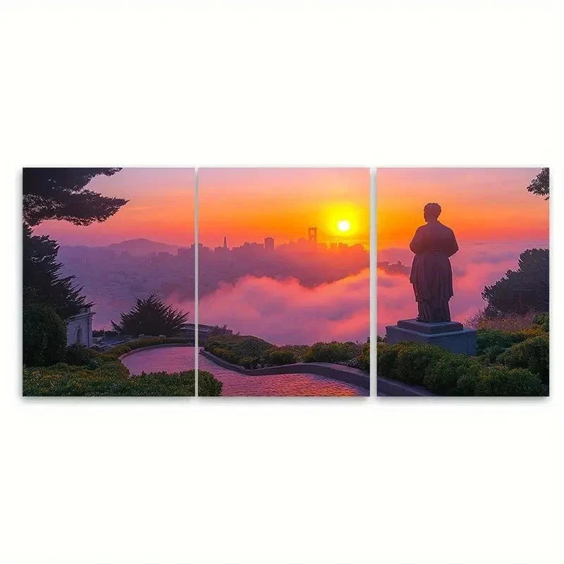 3pcs Street Sunrise DT Wall Art Set Canvas Framed 50x70cm - High Quality Print 100% Australian Made Wall Canvas Ready to Hang