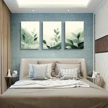 3pcs Modern Abstract Green Leaves Foliage Metal Print Ready to Hang Art