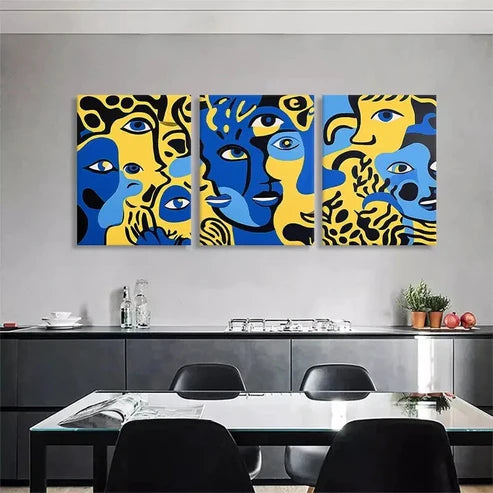 3pcs Abstract Expressionist Faces Blue Perfect Art Set Canvas Unframed - High Quality Print 100% Australian Made Wall Canvas