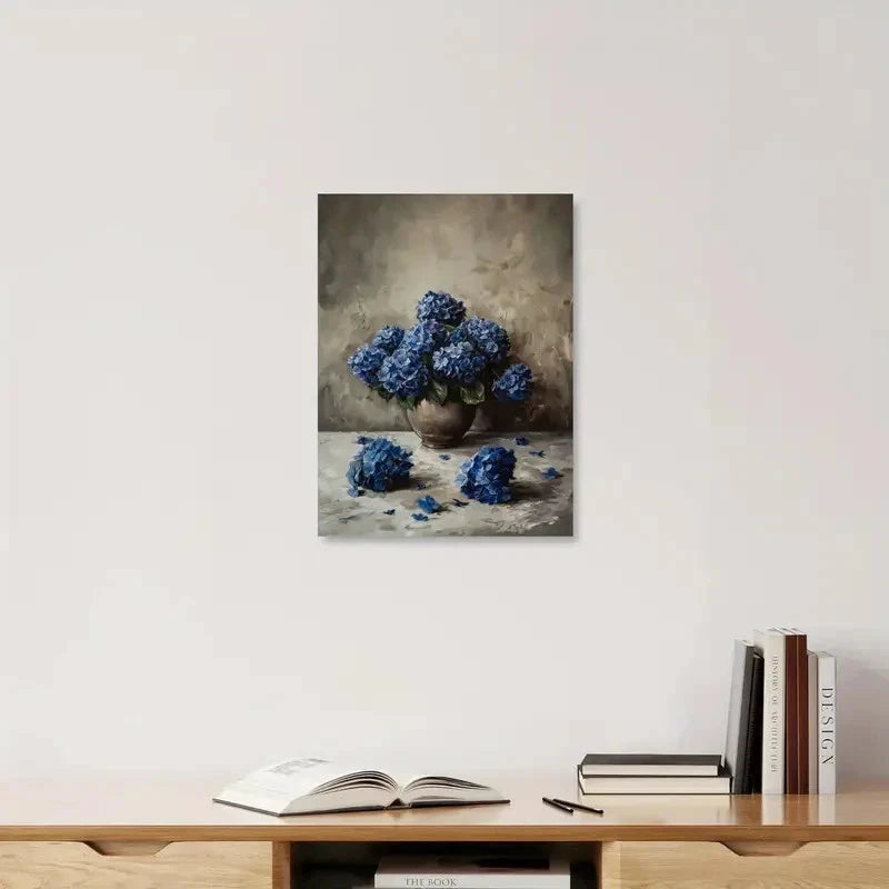 Beautiful Dark Blue Hydrangea Painting 40x60cm Metal Print Ready to Hang