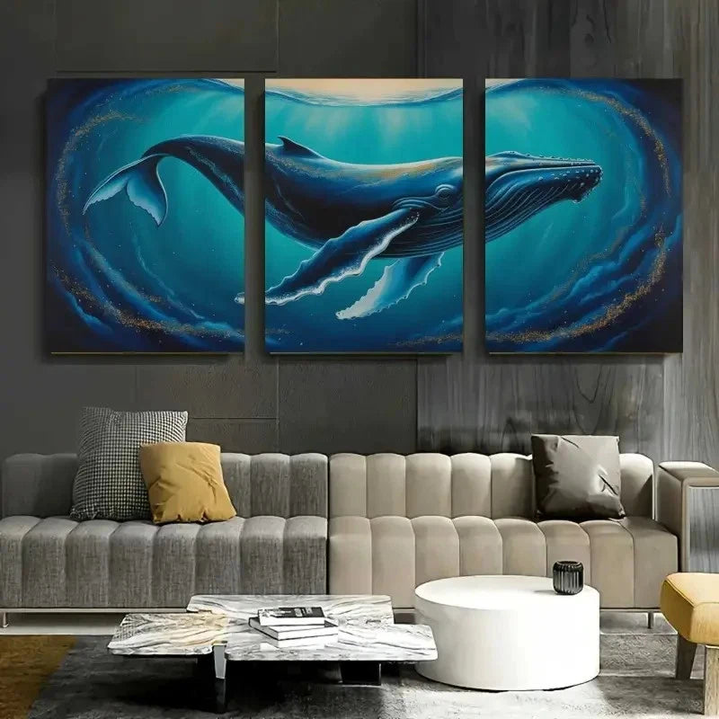 3pcs Navy Blue Golden Splashes Ocean Painting Metal Print Ready to Hang Art