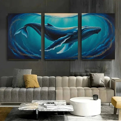 3pcs Navy Blue Golden Splashes Ocean Painting Metal Print Ready to Hang Art