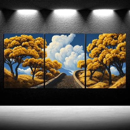 3pcs Ginkgo Tree Trio Vibrant Cityscape Metal Print Ready to Hang Art