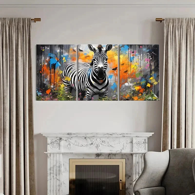 3pcs Abstract Street Graffiti Style Zebra Wall Art Set Canvas Framed 60x90cm - High Quality Print 100% Australian Made Wall Canvas Ready to Hang