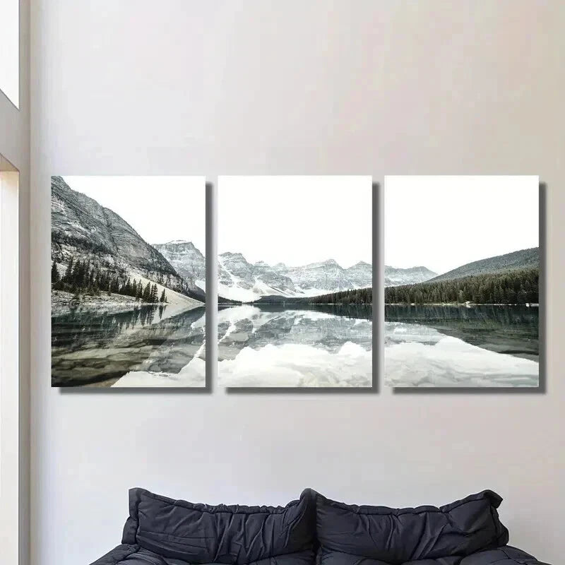 3pcs Moraine Snow Mountain & Lake View Wall Art Set Canvas Framed 40x60cm - High Quality Print 100% Australian Made Wall Canvas Ready to Hang