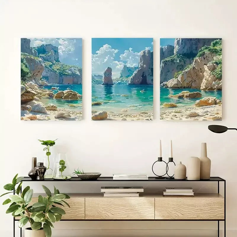 3pcs Serene Beach And Cliff Wall Art Set Canvas Unframed - High Quality Print 100% Australian Made Wall Canvas