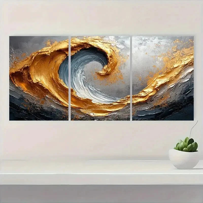 3pcs Golden & Silvery Swirl Design Q   Wall Art Set Canvas Framed 40x60cm - High Quality Print 100% Australian Made Wall Canvas Ready to Hang