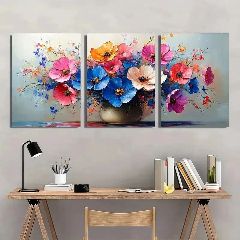3pcs Vibrant Floral Abstract Flower Cluster Metal Print Ready to Hang Art