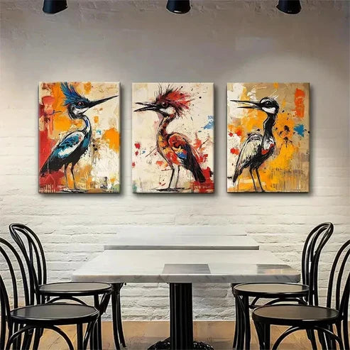 3pcs Colorful Bird Bold Brushstrokes Perfect  Wall  Art Set Canvas Unframed - High Quality Print 100% Australian Made Wall Canvas