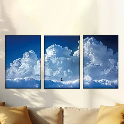 3pcs Charming Blue Sky and Huge Waves Wall Art Set Canvas Unframed – High Quality Print 100% Australian Made Wall Canvas