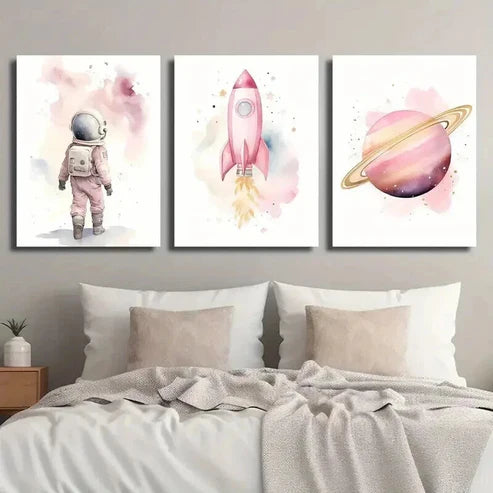 3pcs Astronaut & Rocket Themes Wall Art Set Canvas Unframed - High Quality Print 100% Australian Made Wall Canvas