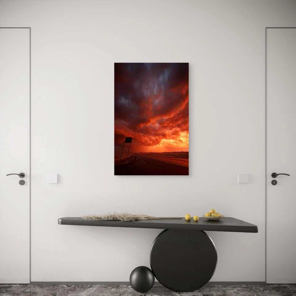 Fiery Sunset Over Open Road Metal Print Ready to Hang