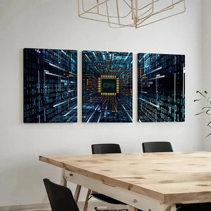 3pcs Technology with Chips CPU Internet Wall Art Set Canvas Framed 60x90cm - High Quality Print 100% Australian Made Wall Canvas Ready to Hang