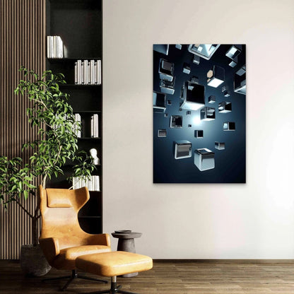 Abstract Metallic Cube Shapes 60×90cm Metal Print Ready to Hang