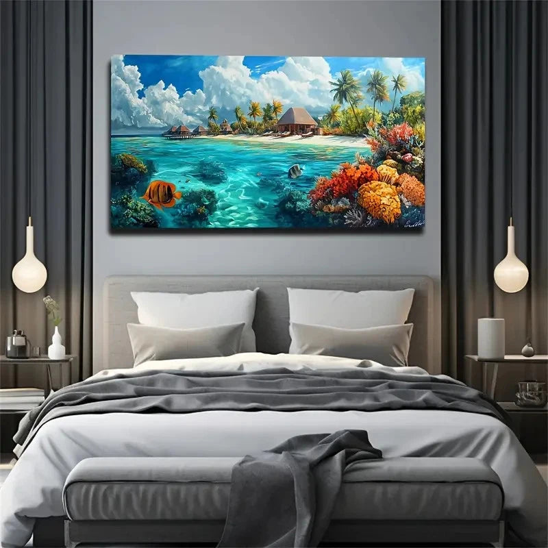 Vibrant Coral Reef Marine Life Wall Art Canvas Office Home Room Framed 120x60cm