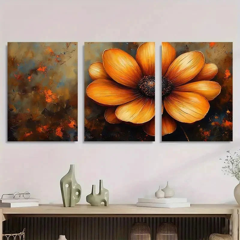 3pcs Chocolate Cosmo Flower Abstract Perfect Wall Art Set Canvas Framed 40x60cm - High Quality Print 100% Australian Made Wall Canvas Ready to Hang