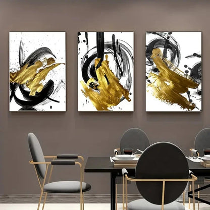 3pcs Abstract Golden Foil Décor Perfect Wall Art Set Canvas Framed 40x60cm - High Quality Print 100% Australian Made Wall Canvas Ready to Hang